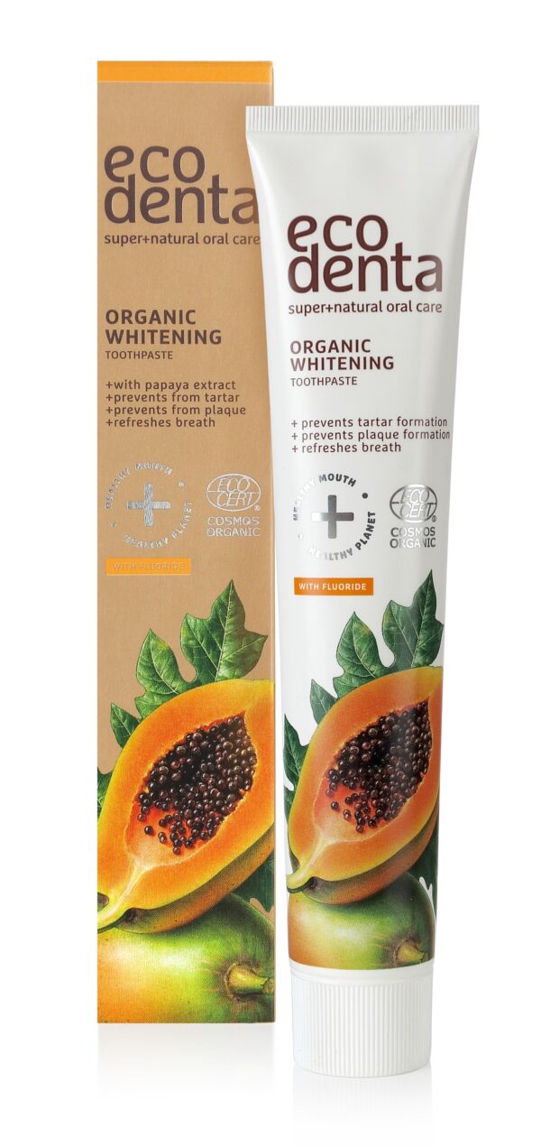 Pasta de dinti organica pentru albire cu extract de papaya, Cosmos Organic, Ecodenta, 75 ml