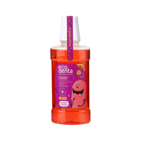 Apa de gura cu aroma de capsuni pentru copii 3+, Ecodenta, 250 ml