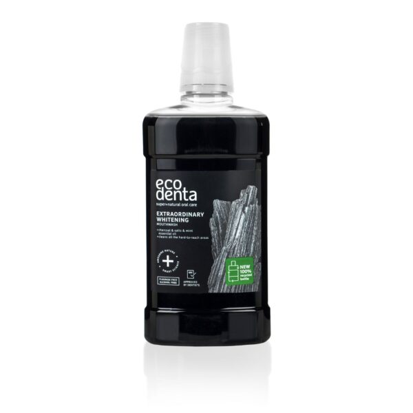 Apa de gura cu carbune cu efect extra albire, Ecodenta, 500 ml