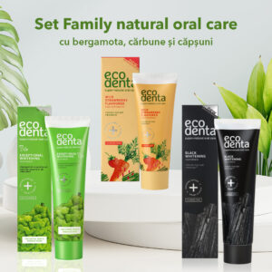 Set Family natural oral care cu Bergamota, Carbune si Capsuni, 3 pcs