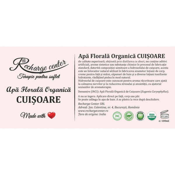 Apa florala organica CUISOARE, Recharge, 100ml