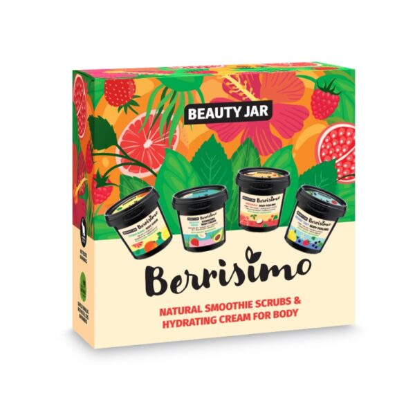 Set cadou pentru corp, scrub si crema cu fructe rosii, Berrisimo, Biocart, Beauty Jar, 715 g