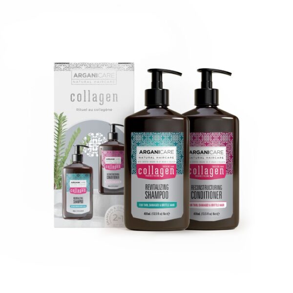 Set sampon & balsam cu colagen si ulei de argan pentru par subtire, deteriorat sau fragil, Arganicare, 400 ml x 2