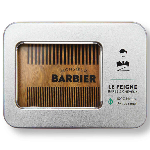 Pieptene dublu pentru barba si par 100% natural din lemn de santal, Monsieur Barbier, 1 buc.