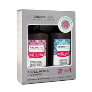 Set Sampon & Balsam cu Colagen si Ulei de Argan pentru par subtire, deteriorat sau fragil, Arganicare, 400 ml x2