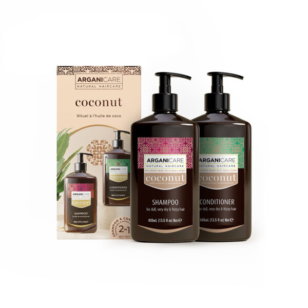 Set Sampon & Balsam cu Ulei de Cocos si Ulei de Argan, pentru par tern, foarte uscat sau frizzy, Arganicare, 400 ml x2