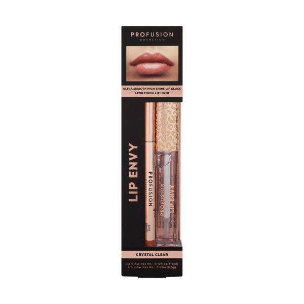 Set Lip Envy Crystal Clear, luciu de buze ultra neted si lucios & creion pentru buze cu finish satinat, Profusion Cosmetics, 3,5 ml + 0,3 g