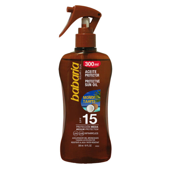 Ulei protectie solara SPF15 & accelerator bronzare tip spray, Monoi Tahiti, Babaria, 300 ml