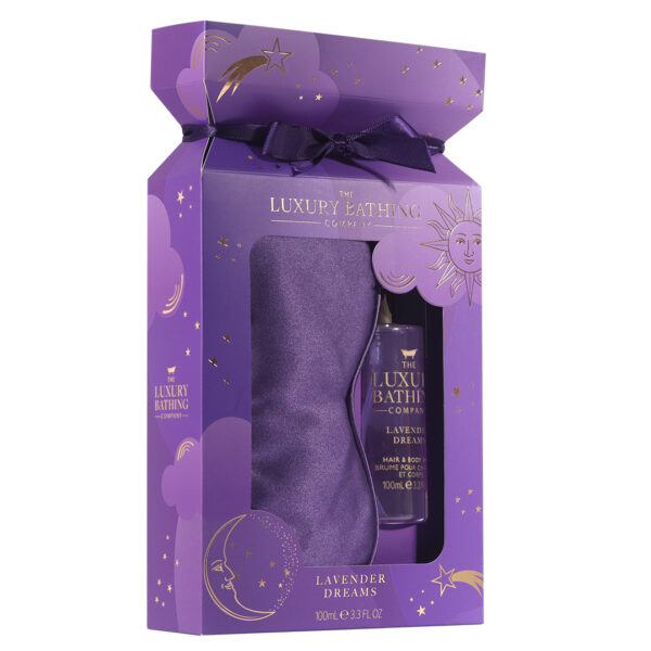 Set Cadou Sleep Easy, Lavender, Spray Parfumat Par & Corp, Masca de Dormit Matasoasa, The Luxury Bathing Company, 2 articole