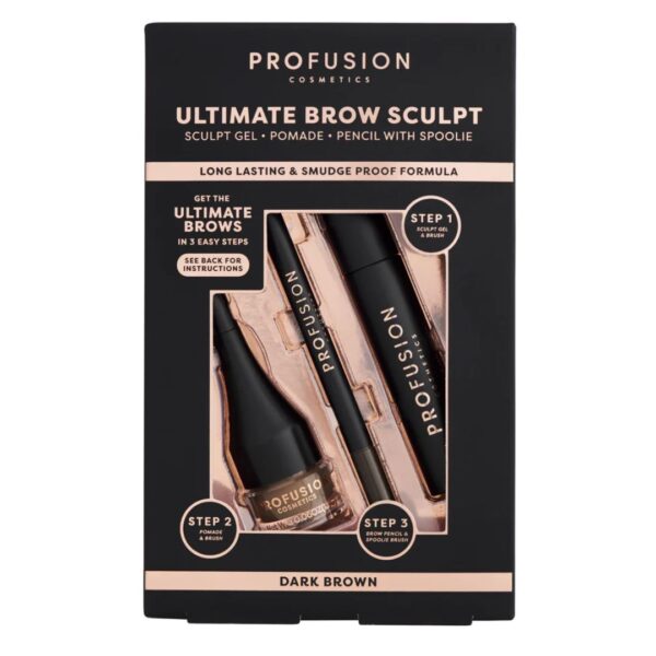 Kit pentru sculptarea sprancenelor Ultimate Brow Sculpt, Dark Brown, Profusion Cosmetics, 3 articole