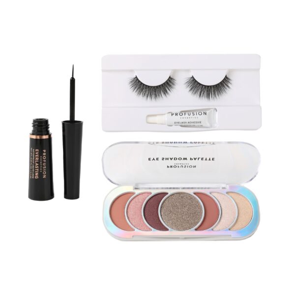 Set make-up pentru ochi Glamour Eyes, gene false, farduri pleoape & eye liner, Profusion Cosmetics, 3 articole