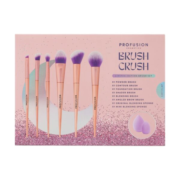 Set Brush Crush, 6 pensule de make-up & 2 bureti machiaj, Profusion Cosmetics, 8 articole